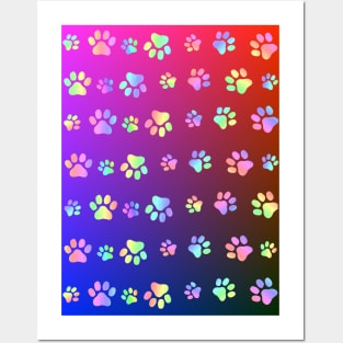 COLORFUL Dog Paw Print On Dark Blue Posters and Art